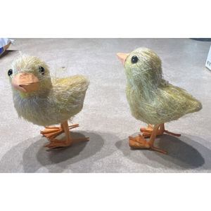 VTG Japan Rare Flocked Fur Peeps Baby Chicken Bird Figure Yellow Easter Wire Leg